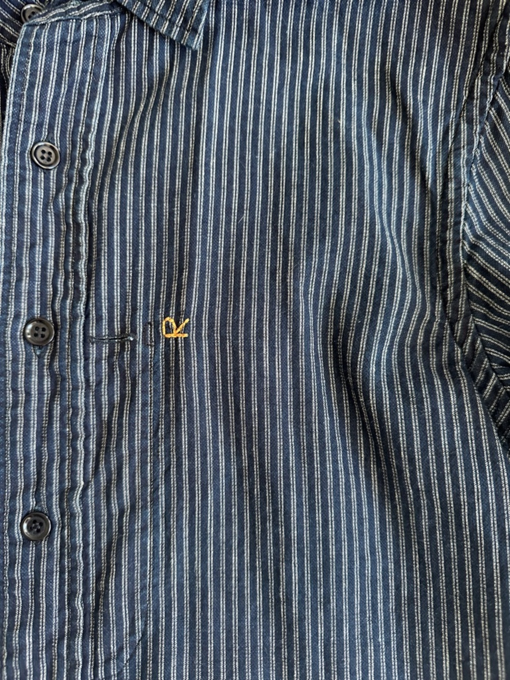 45R Japanese Indigo Ticking Stripe Button Down Shirt. Size 2 (Men’s Small). - Picture 3 of 3